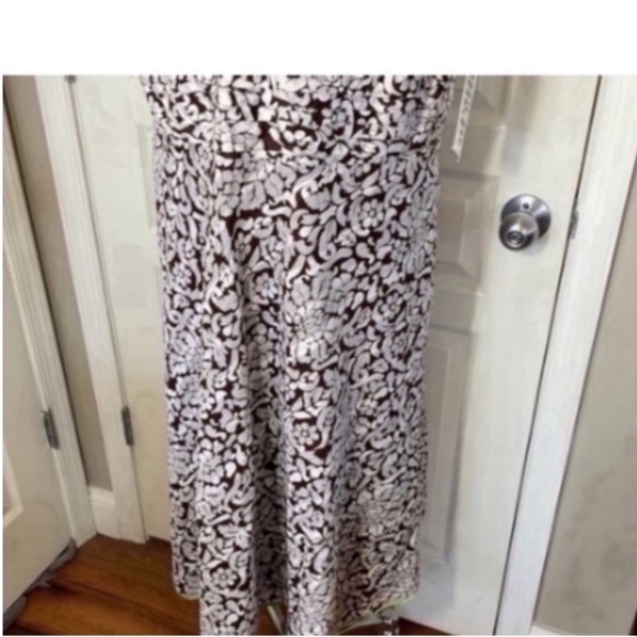 Robbie Bee Maxi Floral Dress Brown Lime Green Trim V-neck Party Office 20W NEW - Picture 3 of 16